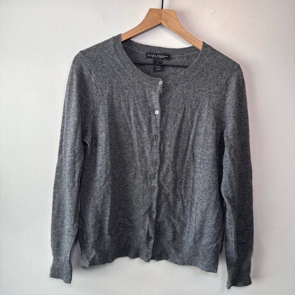 Elena Solano Women's 100% 2-Ply Cashmere Button Front Cardigan Sweater Large